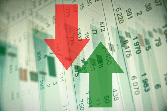 Trading software window on PC screen. Stock market activity stock market movement